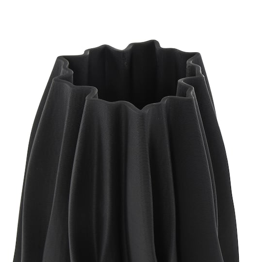 Black Abstract Dimensional Wavy Ribbed Ceramic Vase